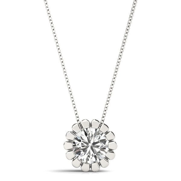 Lab-Grown D-VVS Round Cut Diamond Flower Shape Necklace Pendant.