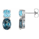 London Blue Topaz & Diamond Oval Stud Earrings in Gold and Platinum