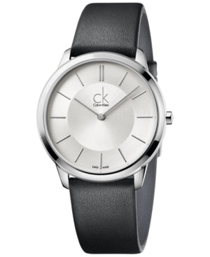 CK Calvin Klein K3m211c6 Minimal Black Leather Strap Mens Watch One Size