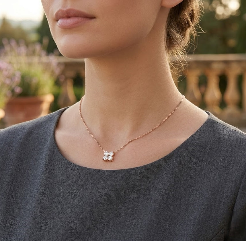 Axile Diamond Cluster Necklace 0.33ct Platinum Gold
