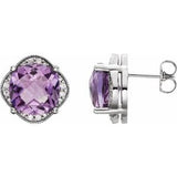 Amethyst & Diamond Cushion Stud Earrings in Gold and Platinum