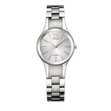 Silver Calvin Klein watch on a white background