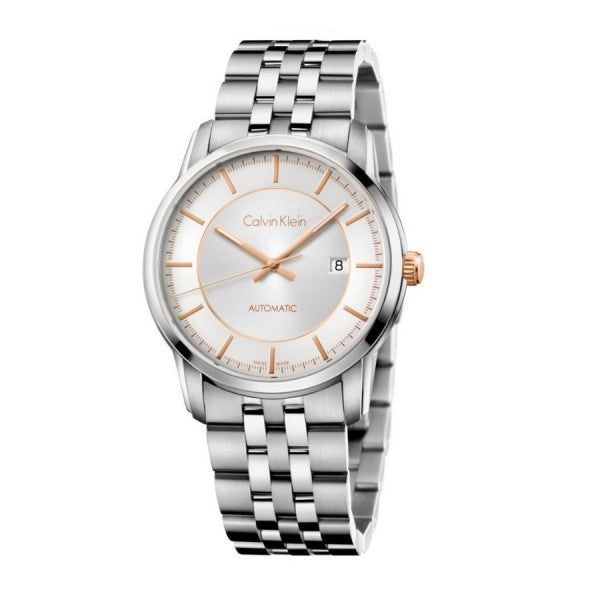 Calvin Klein watch with silver and rose gold accents 