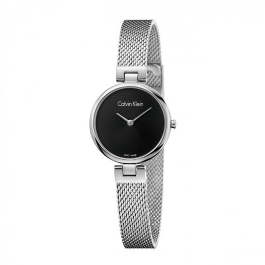 Calvin Klein Authentic Quartz Black Dial Silver Milanase Stainless Steel Bracelet Ladies Watch K8G23121