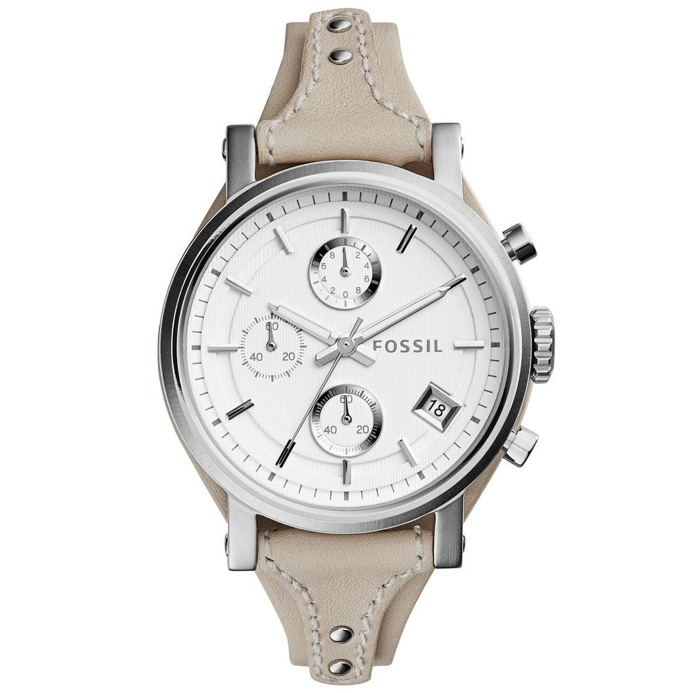 Fossil Women’s Boyfriend Chronograph Watch, Cream Leather Strap
