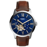 Fossil Townsman  Men’s Automatic Watch – Blue Dial, Brown Leather Strap