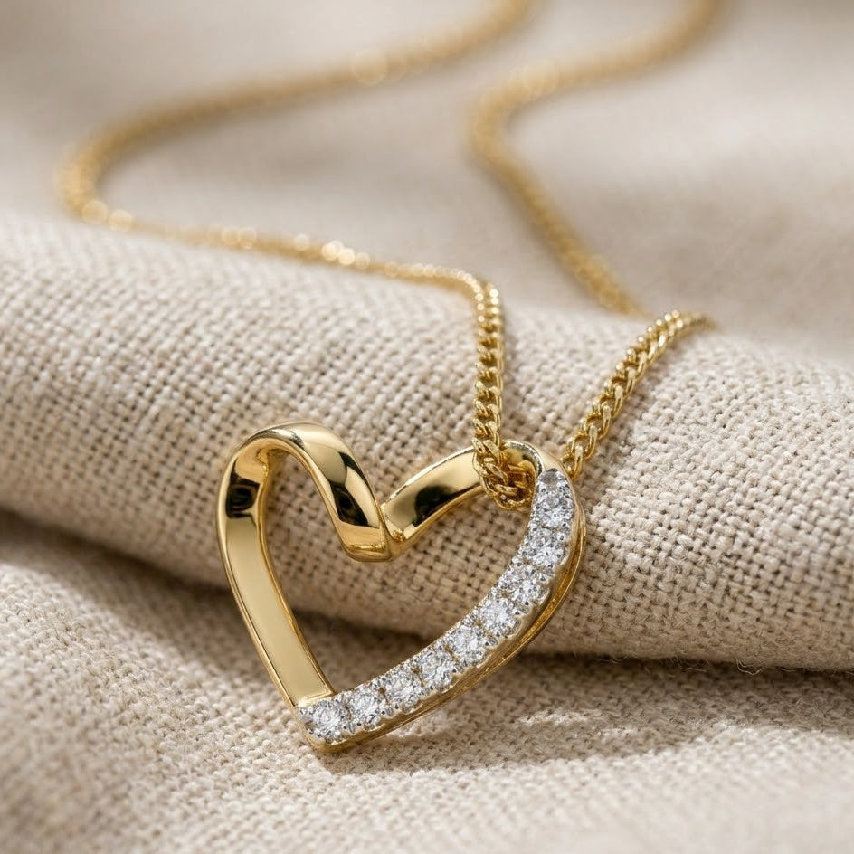 Lab Diamond Heart Necklace Pendant 0.10ct H/SI in 18K Gold | FineDiam