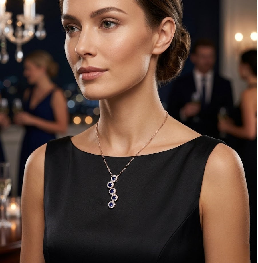 Luxury Sapphire Diamond Necklace in White Gold