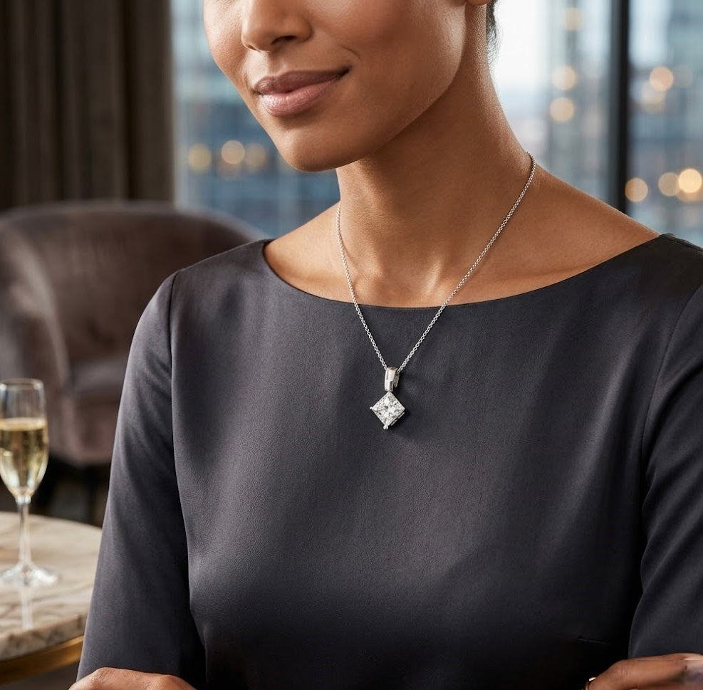D-VVS Princess Cut Diamond Pendant | Lab Grown Diamond Without Chain