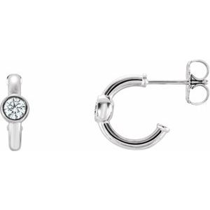 White Sapphire Round Bezel-Set Hoop Earrings in Gold and Platinum
