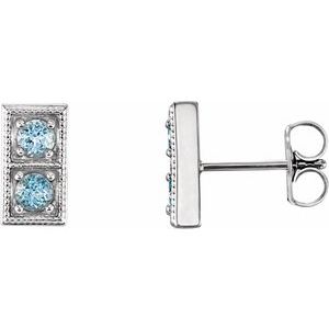 Aquamarine Round Two-Stone Stud Earrings in Gold and Platinum