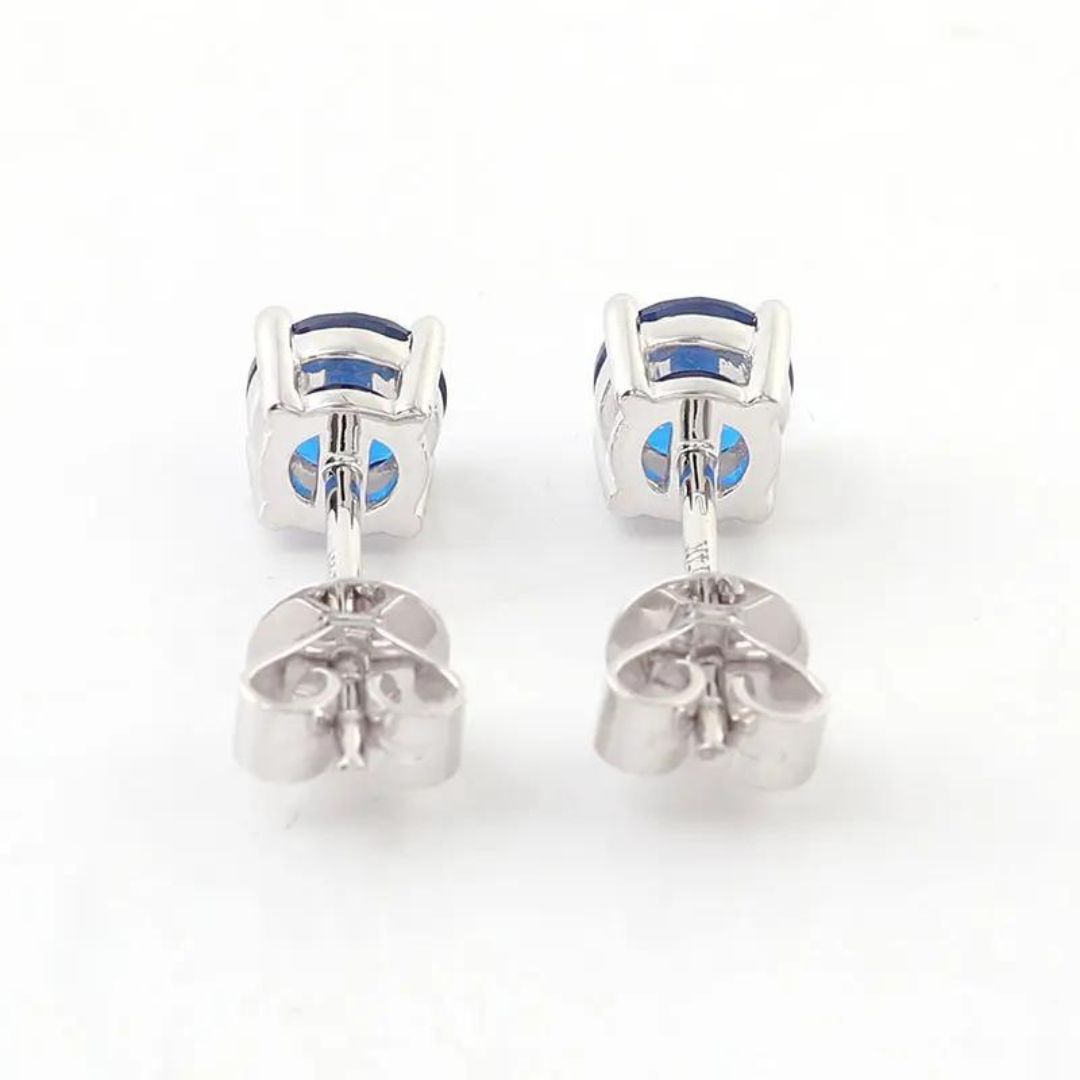 0.80ct Blue Sapphire White Gold Studs Earrings