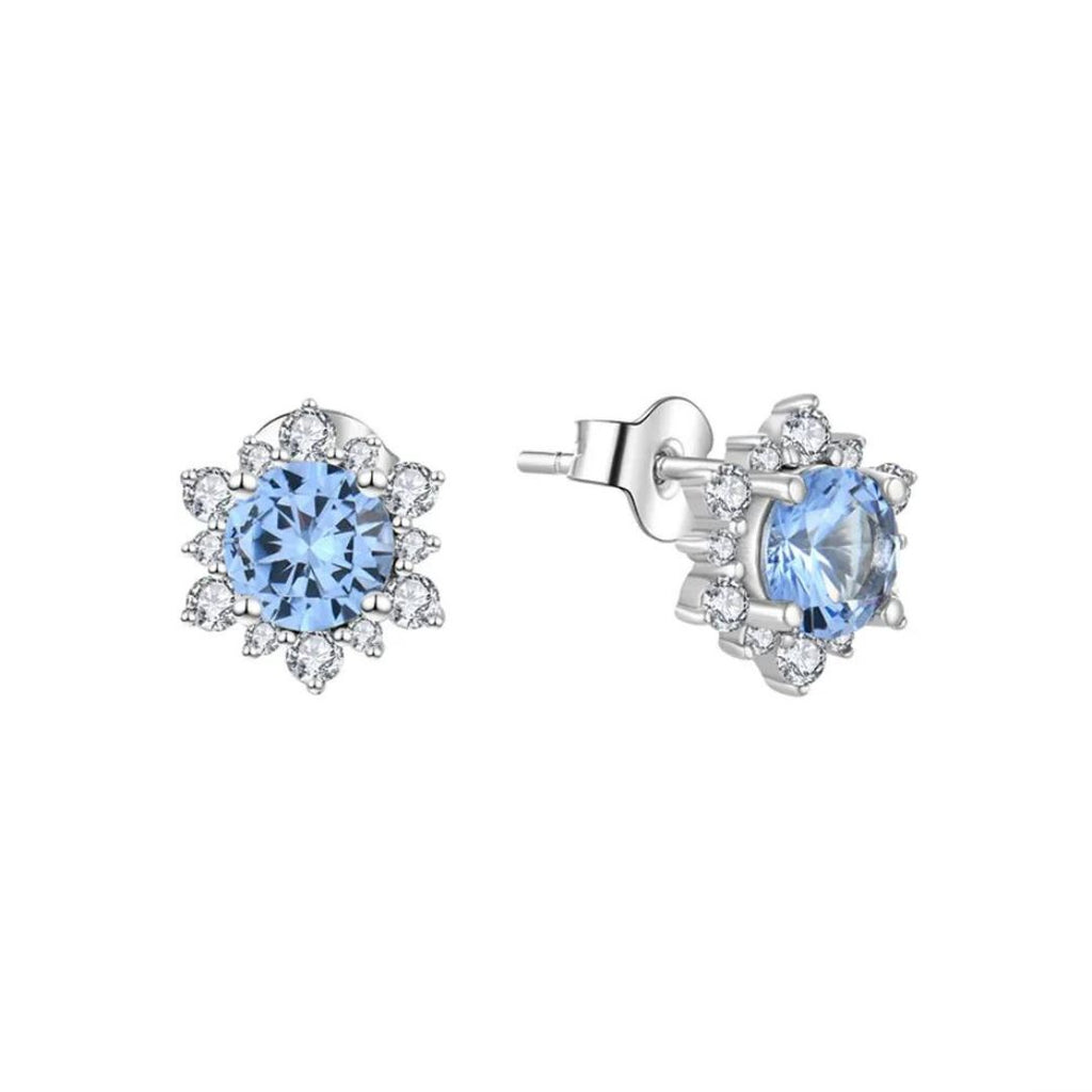 Aquamarine Diamond Cluster Stud Earrings 9K White Gold