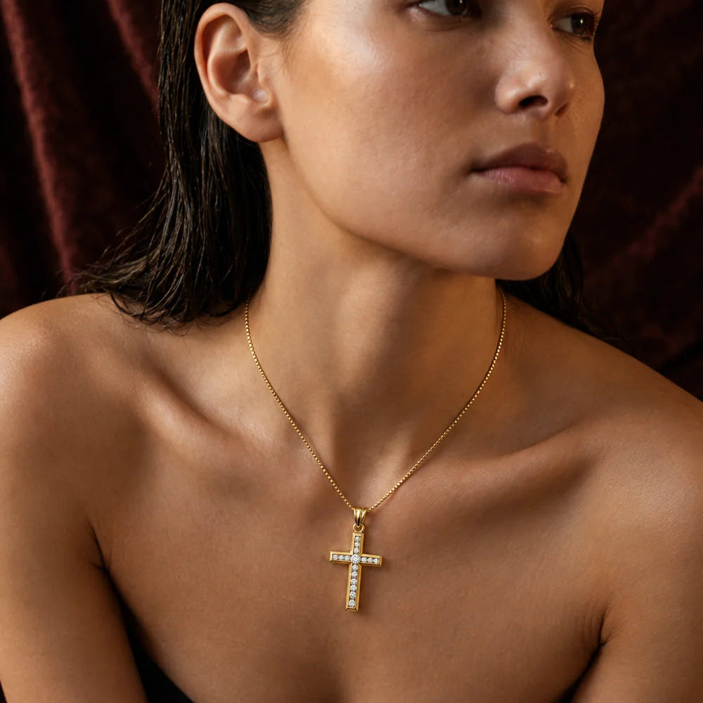 Channel Set Diamond Cross Pendant Necklace | Modern Diamond Cross