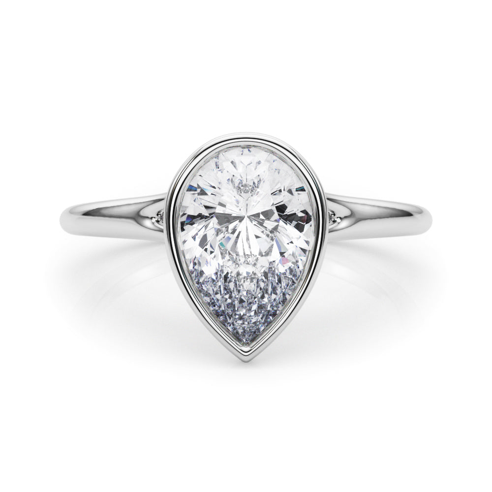 IGI Lab-Grown Pear Diamond Bezel Set Solitaire Engagement Ring, D Color VVS Clarity