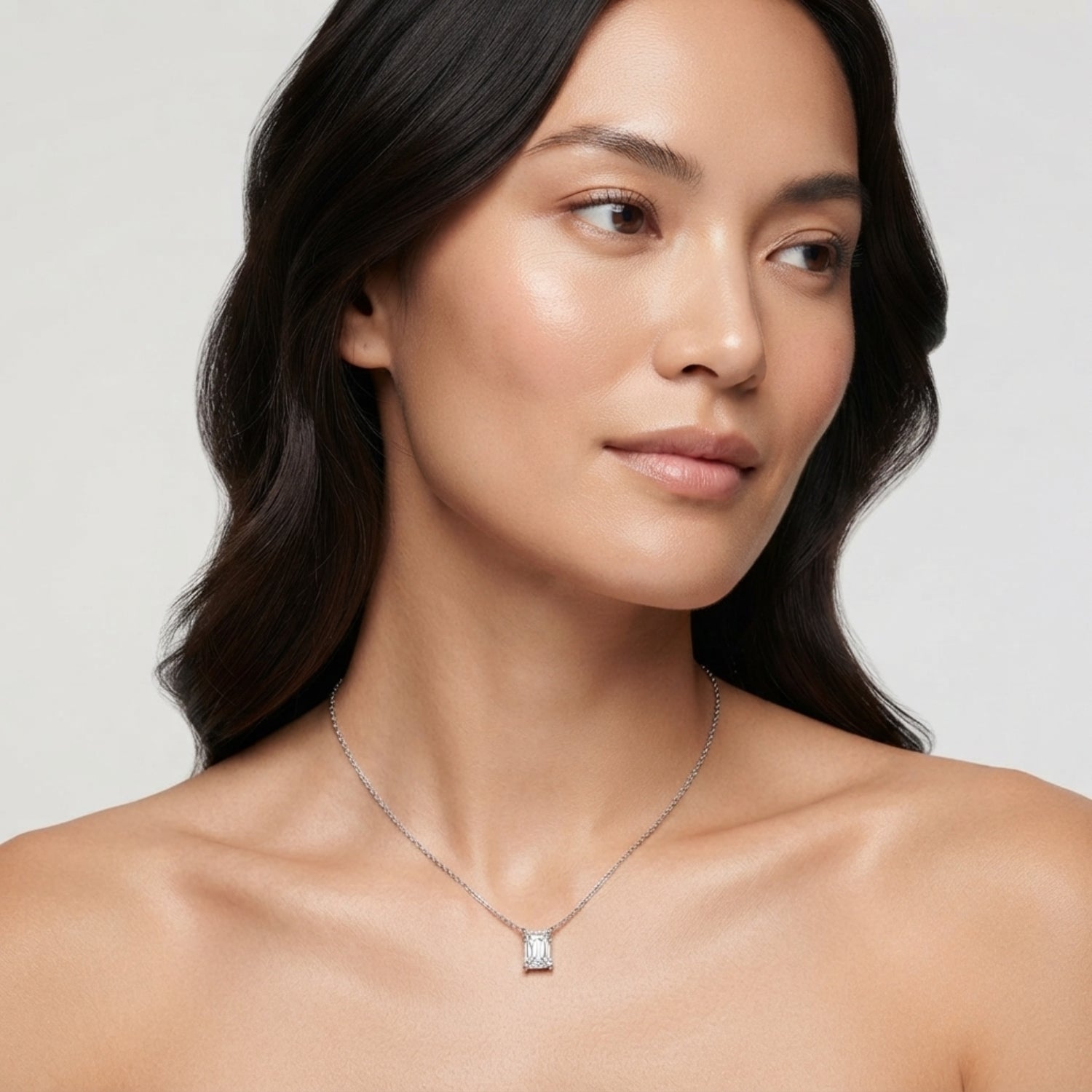 Lab Grown Emerald Cut Diamond Necklace | Solitaire Pendant With Chain