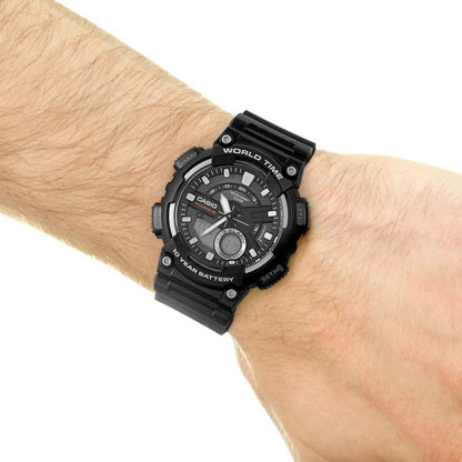 Mens Watch with World Time - Black Resin Strap