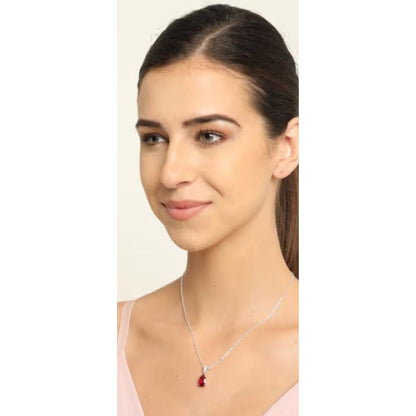 Lab Ruby Diamond Solitaire Pear Cut Necklace In Silver