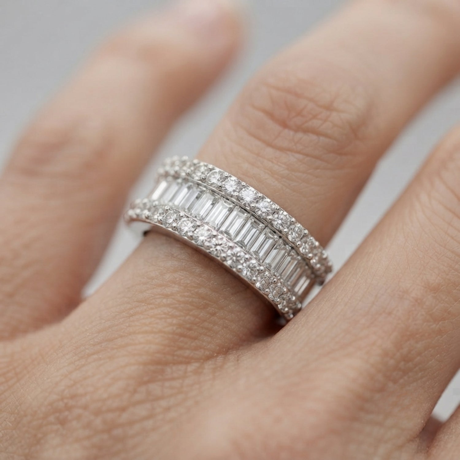 Lab-Grown Round & Baguette Diamond Half Eternity Sandwich Ring | Wedding Gift For Her | UK Hallmarked