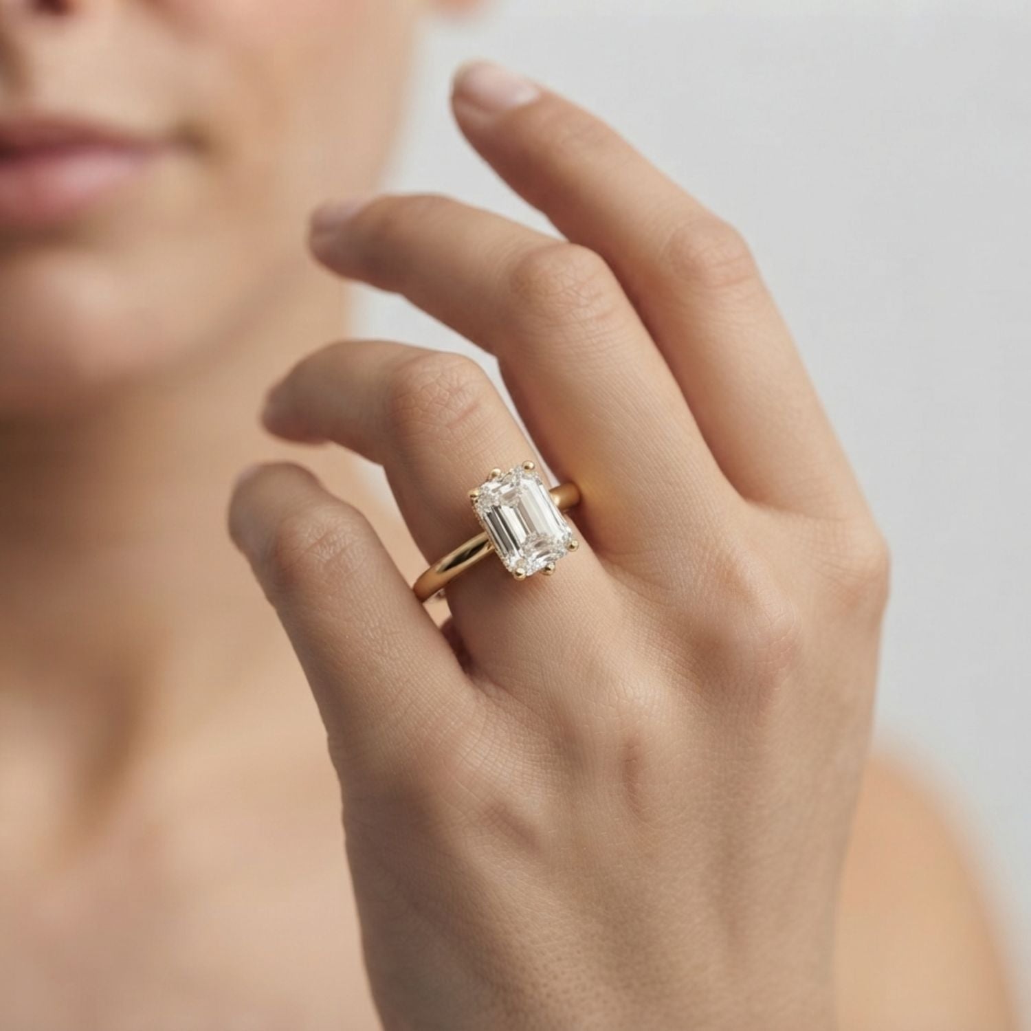 IGI Lab-Grown Emerald Cut Diamond Six Prong Solitaire Engagement Ring Gift For Her.