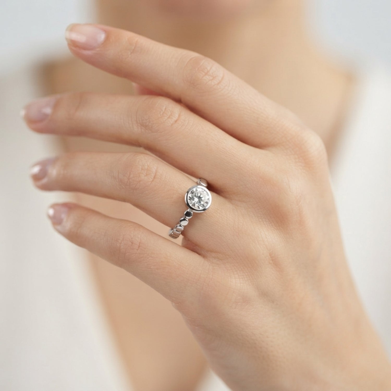 IGI Lab-Grown Round Cut Diamond Bezel Setting Solitaries Engagement Ring.