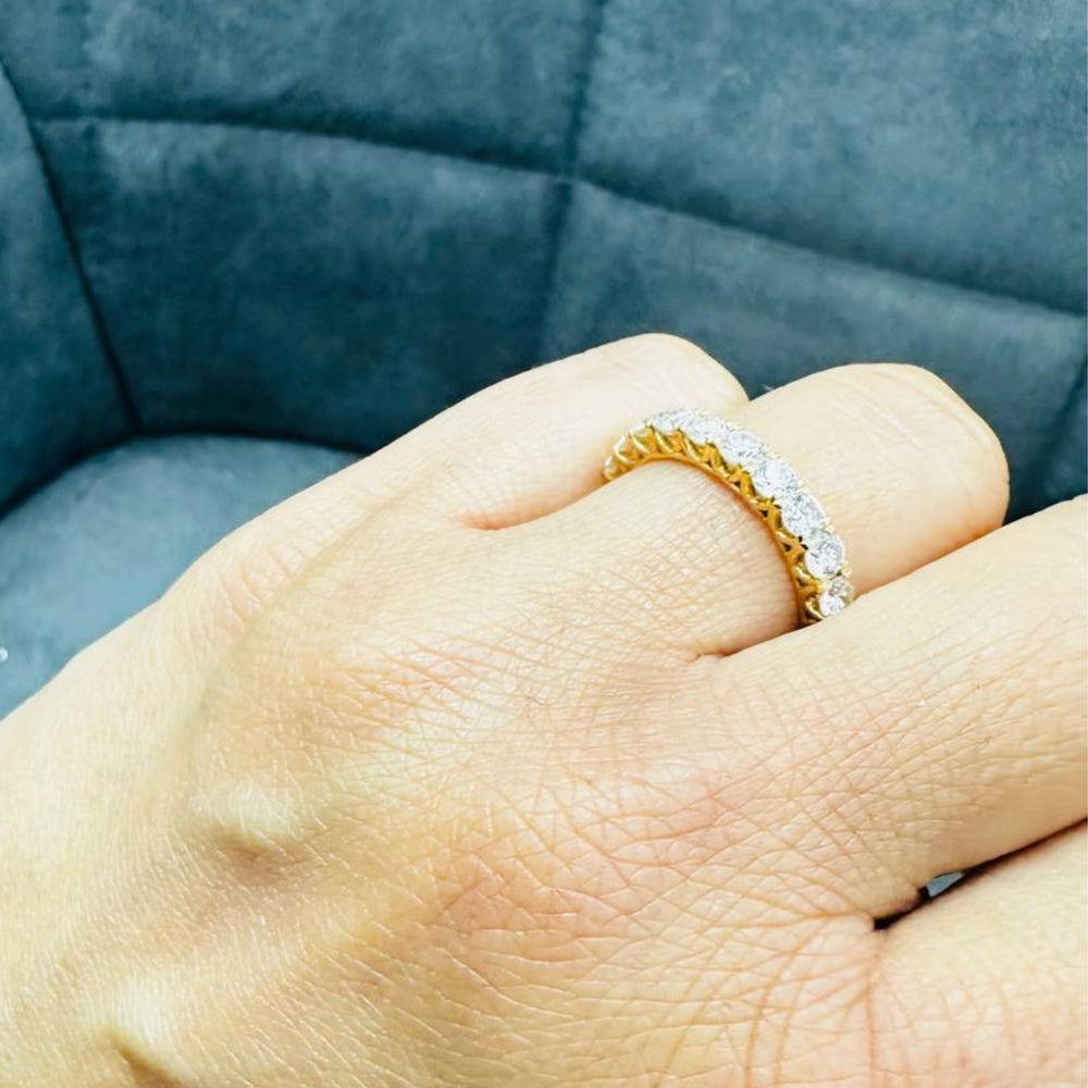 Luxury Yellow Gold Diamond Half Band, Timeless 11 Stone Lab Diamond Ring