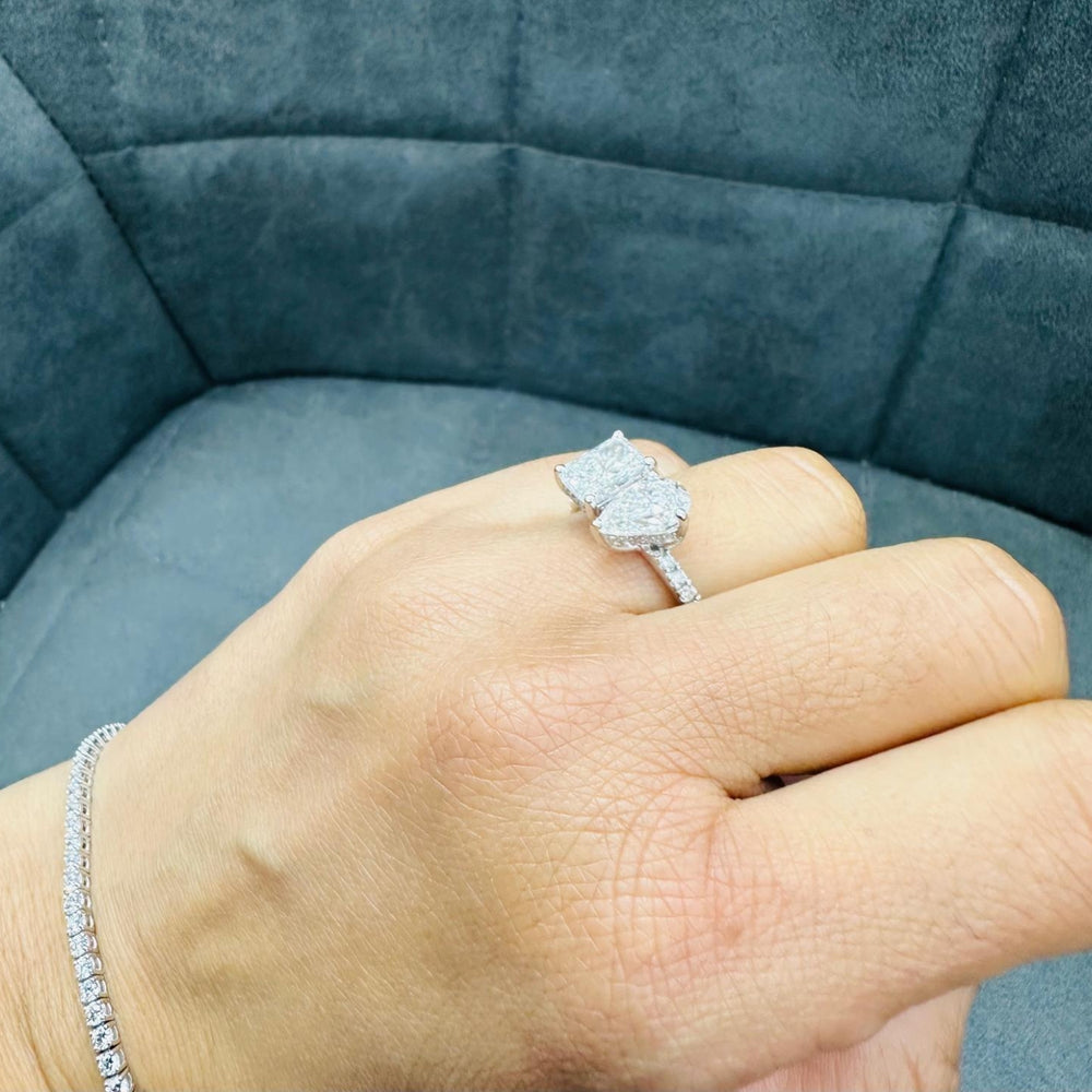 Radiant pear diamond engagement ring Elegant toi et moi engagement ring