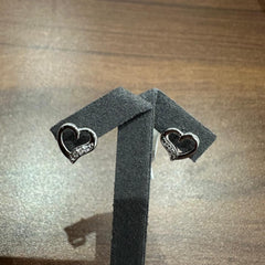 Natural Round Cut Pave Diamond Heart Shape Stud Earrings in 9K White Gold