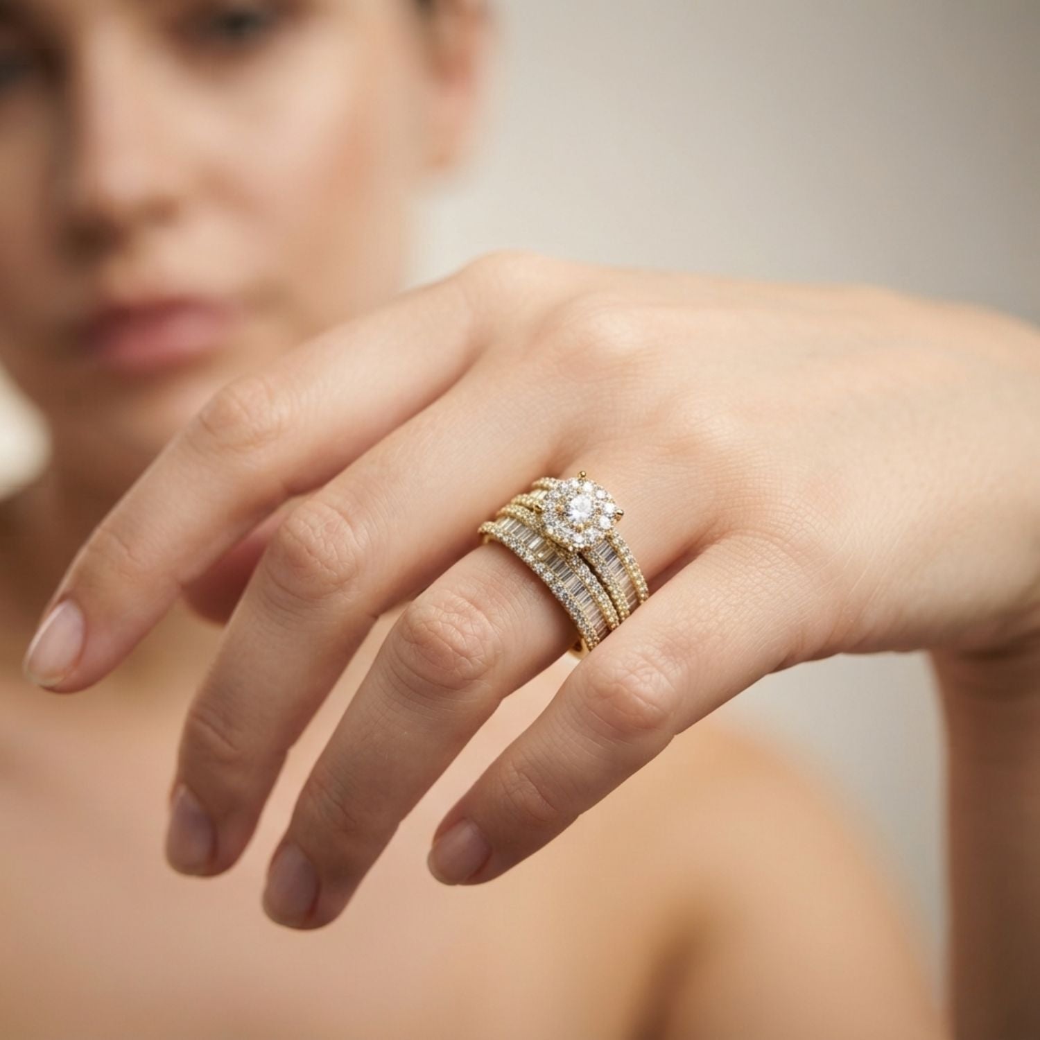 Baguette and Round Cut Diamond Bridal Ring Set