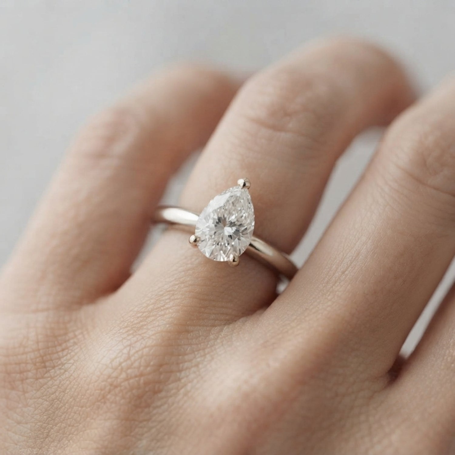 Pear Cut Natural & Lab Grown Diamond Solitaire Ring – Elegant Prong Setting