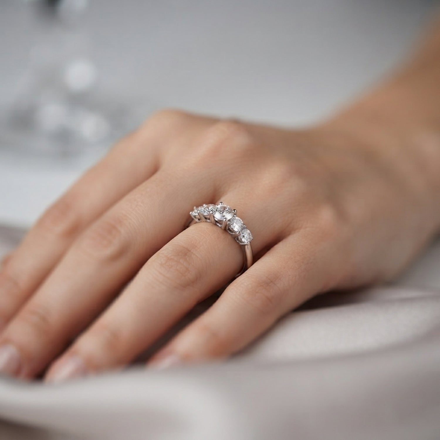0.50ct Lab-Grown Round Diamond 5-Stone Low Basket Petite Shared Prong Setting Diamond Ring, DE Color VVS Clarity