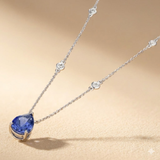 3.20ct Lab Grown Sapphire and Pear Cut Diamond Solitaire Necklace in 925 Silver
