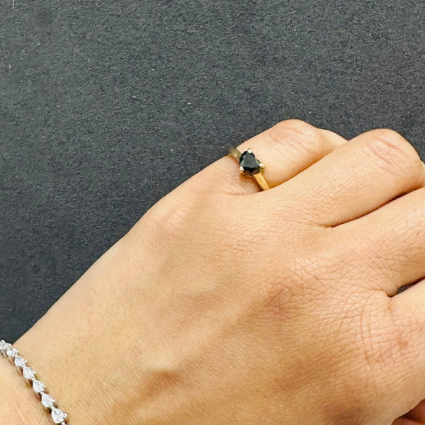 Heart Cut Solitaire Black Diamond Engagement Ring for 9K Yellow Gold | Prong Set