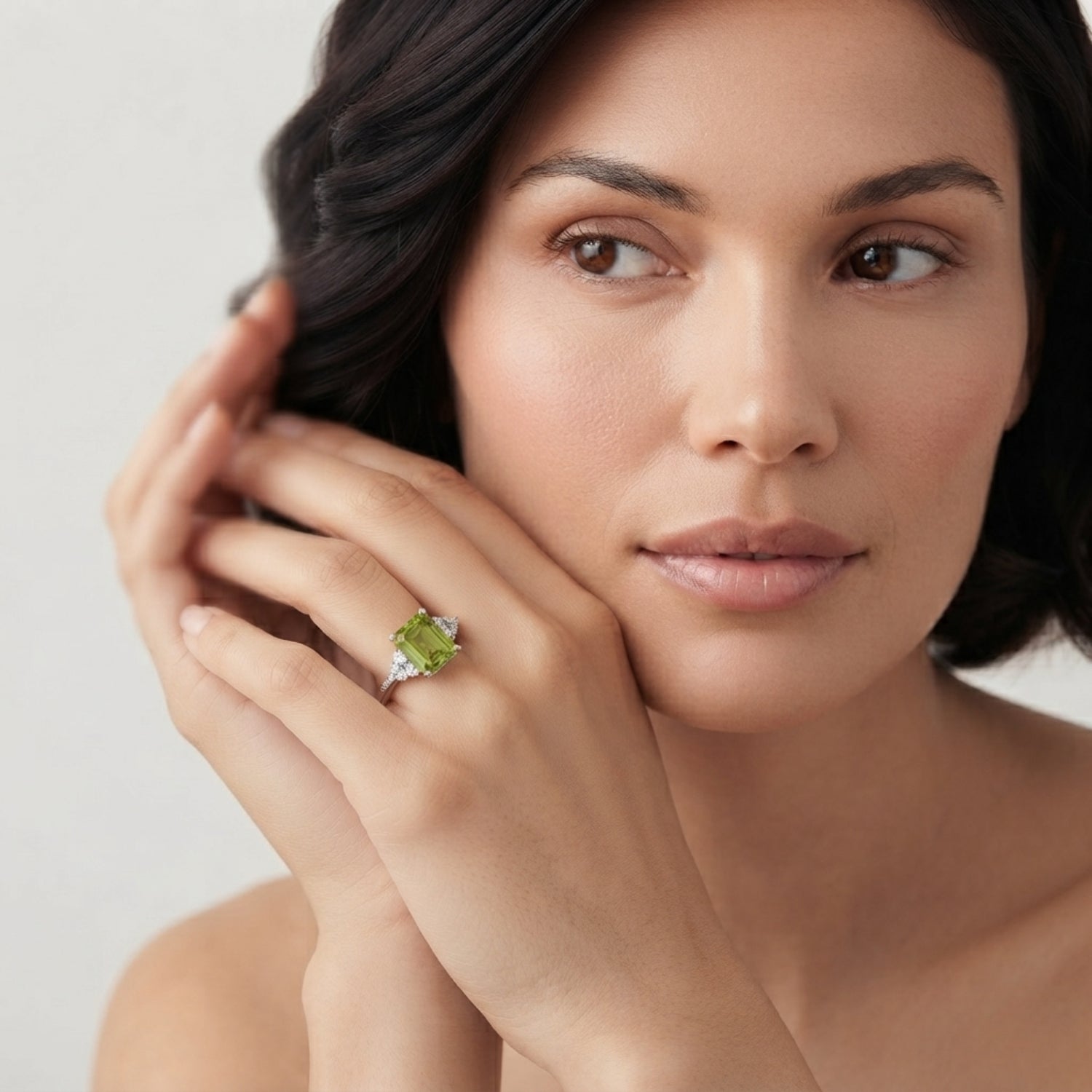 Emerald Peridot & Diamond Accented Ring in Gold and Platinum