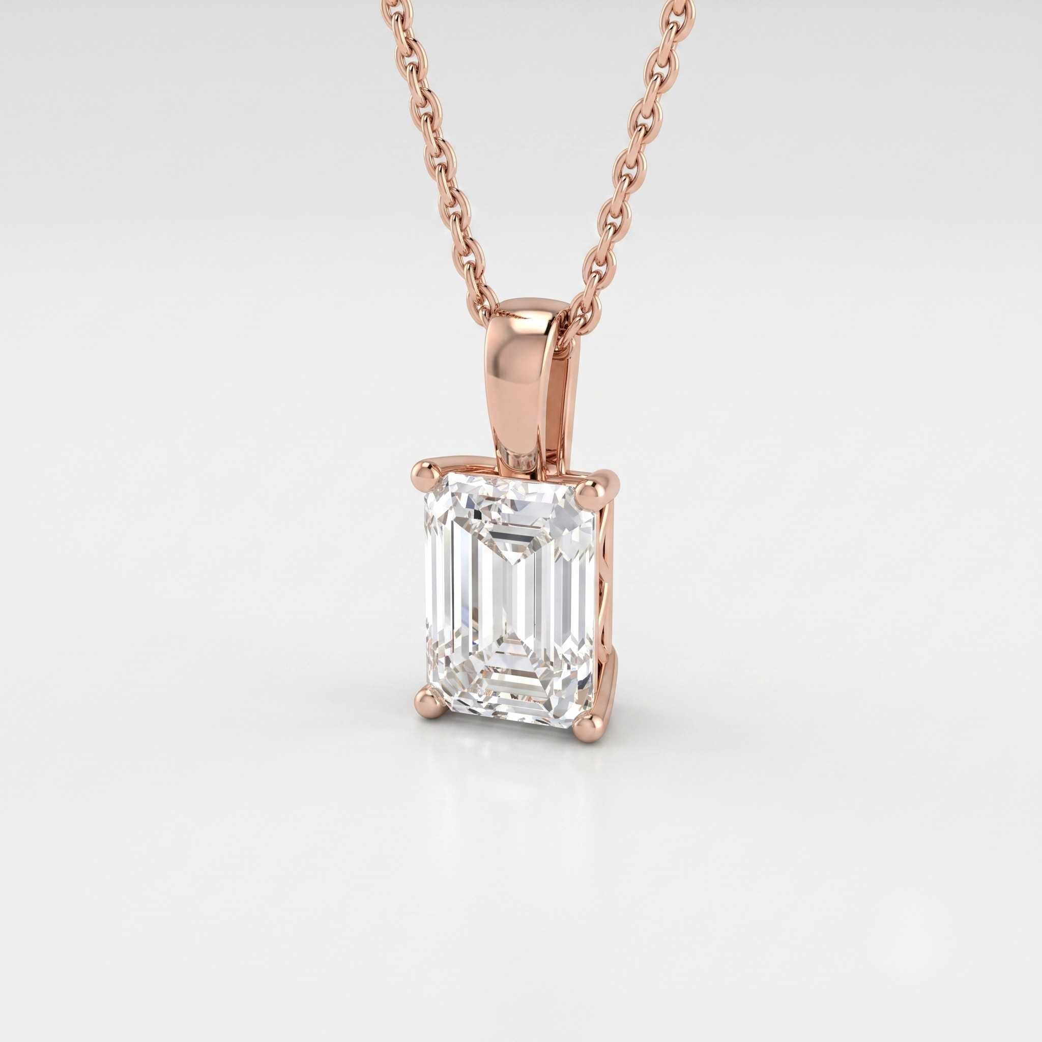 Lab Grown Emerald Cut Diamond Pendant | Claw Set Diamond Pendant Without Chain