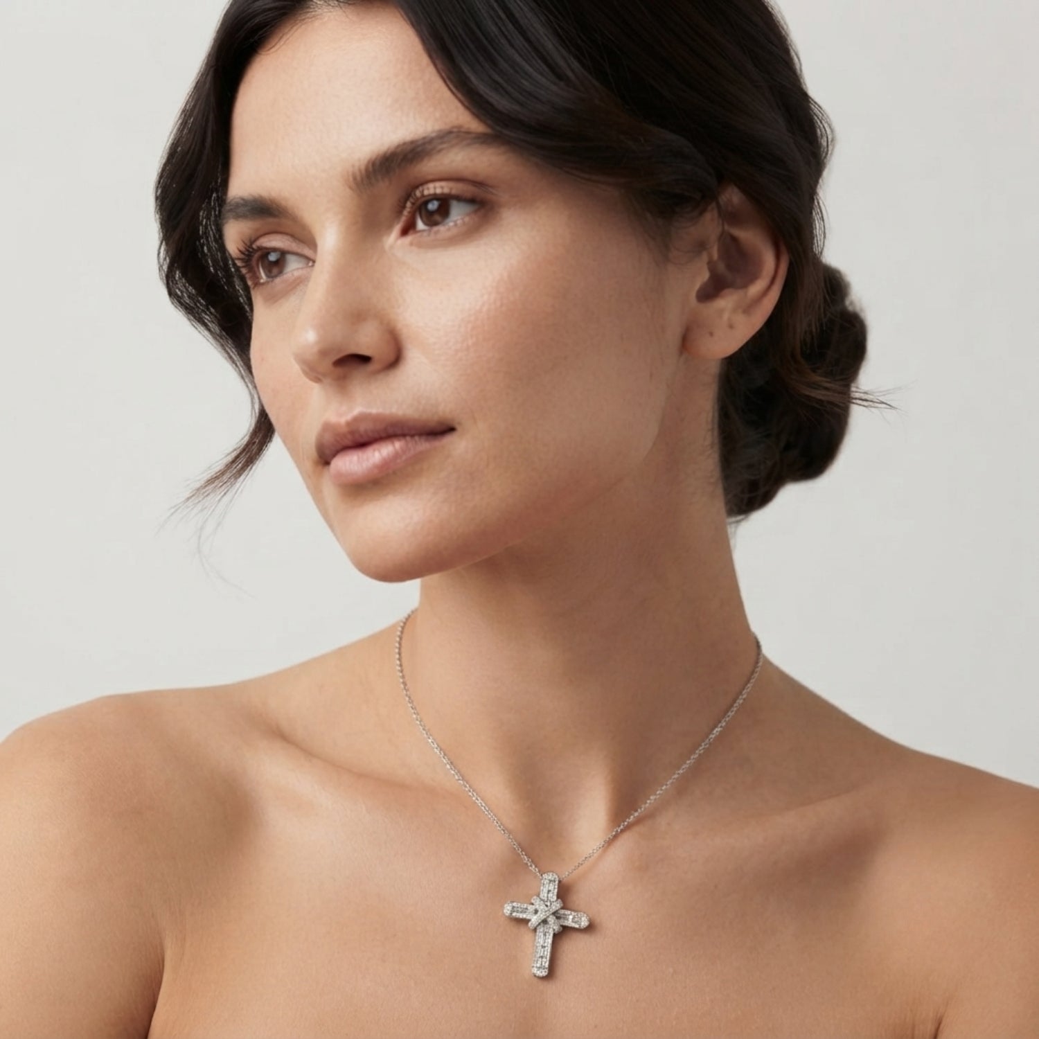 Baguette & Round Diamond Cross Pendant | 0.35 Ct & 0.50 Ct | 9K/18K Gold or Platinum