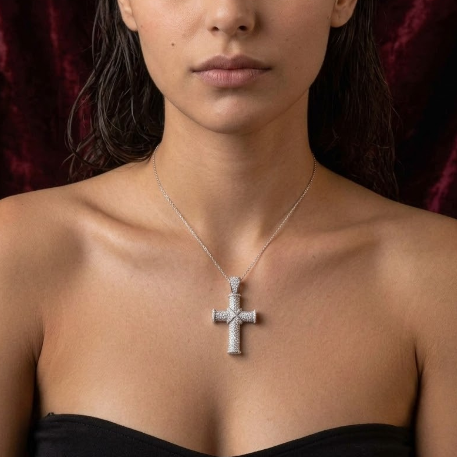 Pave Diamond Cross Pendant Necklace | Yellow Gold Diamond Cross