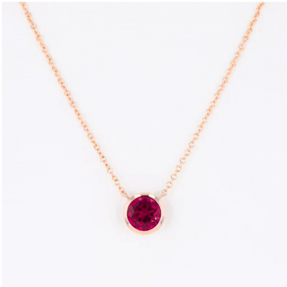 Bezel-Set Round Ruby Solitaire Pendant Necklace.