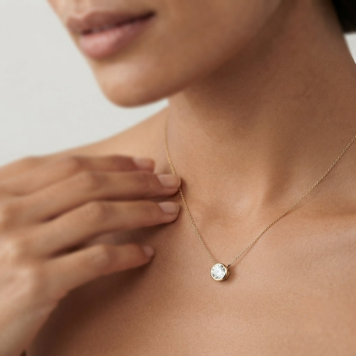Round Diamond Solitaire Pendant Necklace in 18K Gold