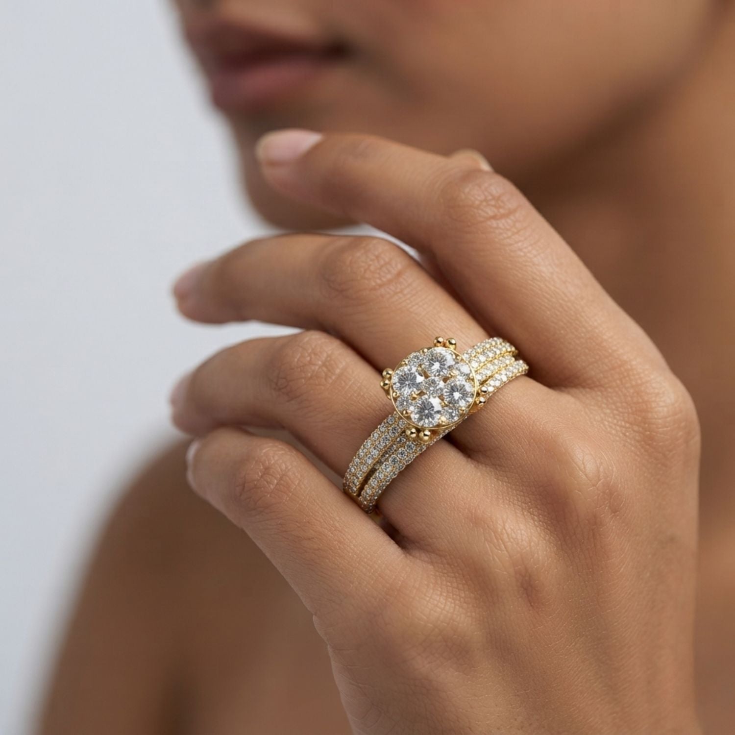 Round Diamond Cluster Multi Row Ring 2.75ct | Luxury Bridal Set | UK Hallmarked