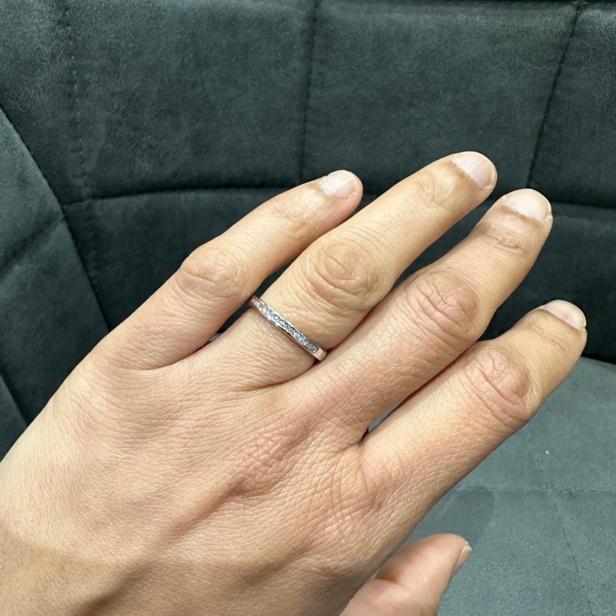 18K White Gold Channel Set Half Eternity Ring in Round Natural Diamond