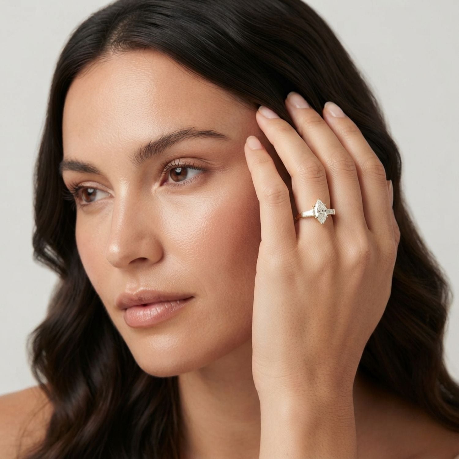 Three-Stone Marquise Diamond Engagement Ring | 9K/18K Gold & Platinum