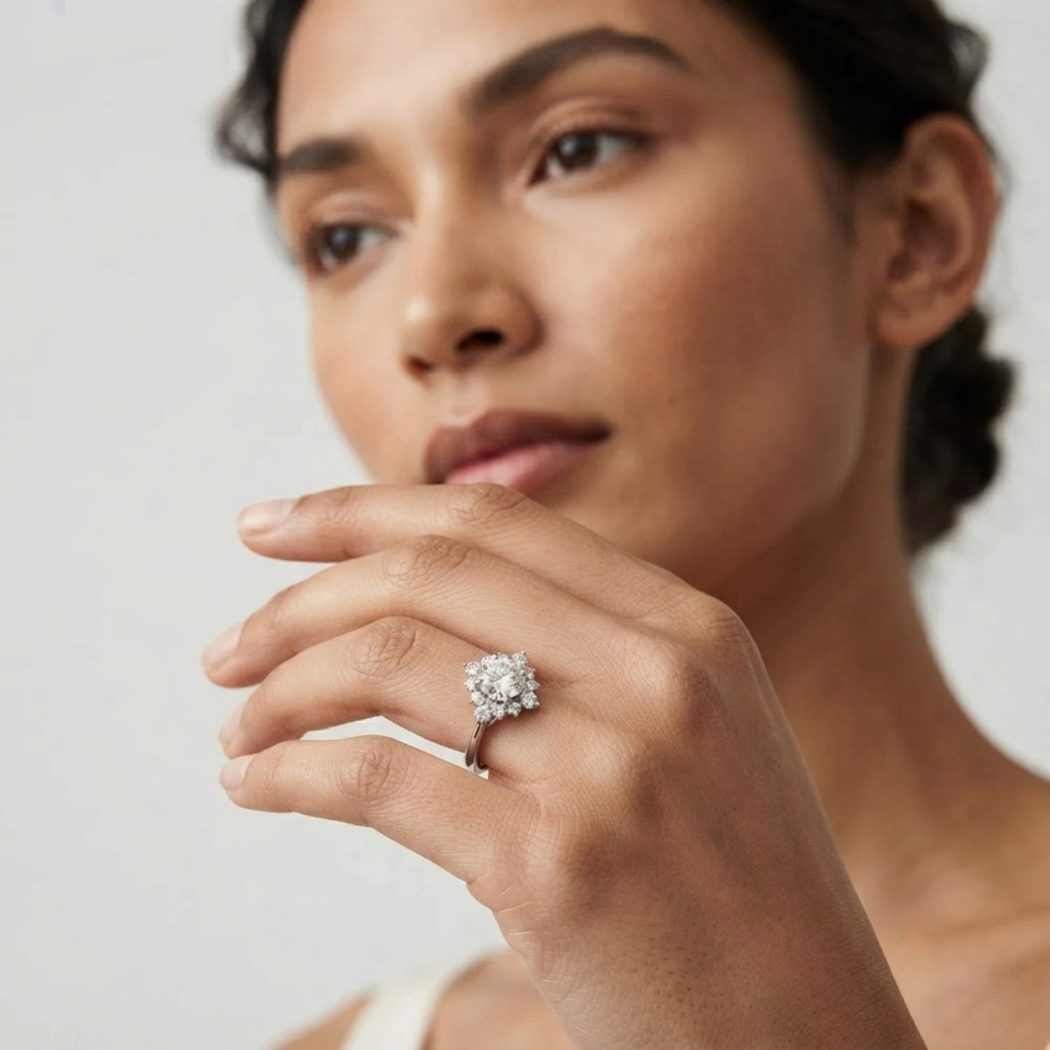2.00 CT Lab-Grown Diamond Scattered  Halo Engagement Ring in Platinum