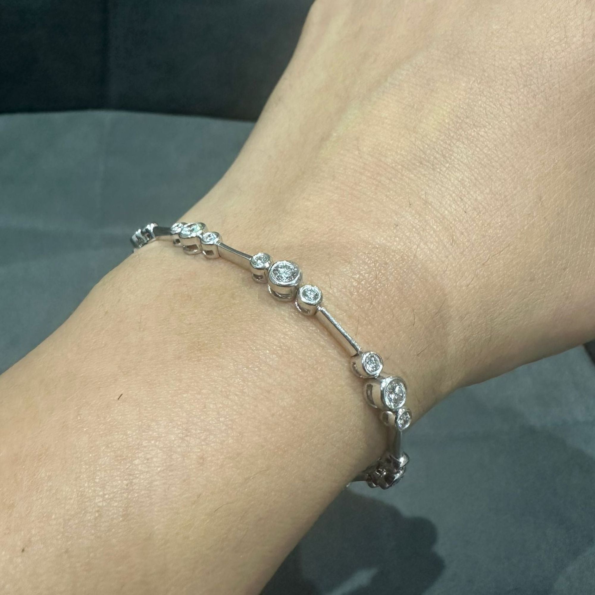 3.00 Carat Round Cut Bezel Set Natural Diamond Bracelet in 9K White Gold | UK Hallmarked