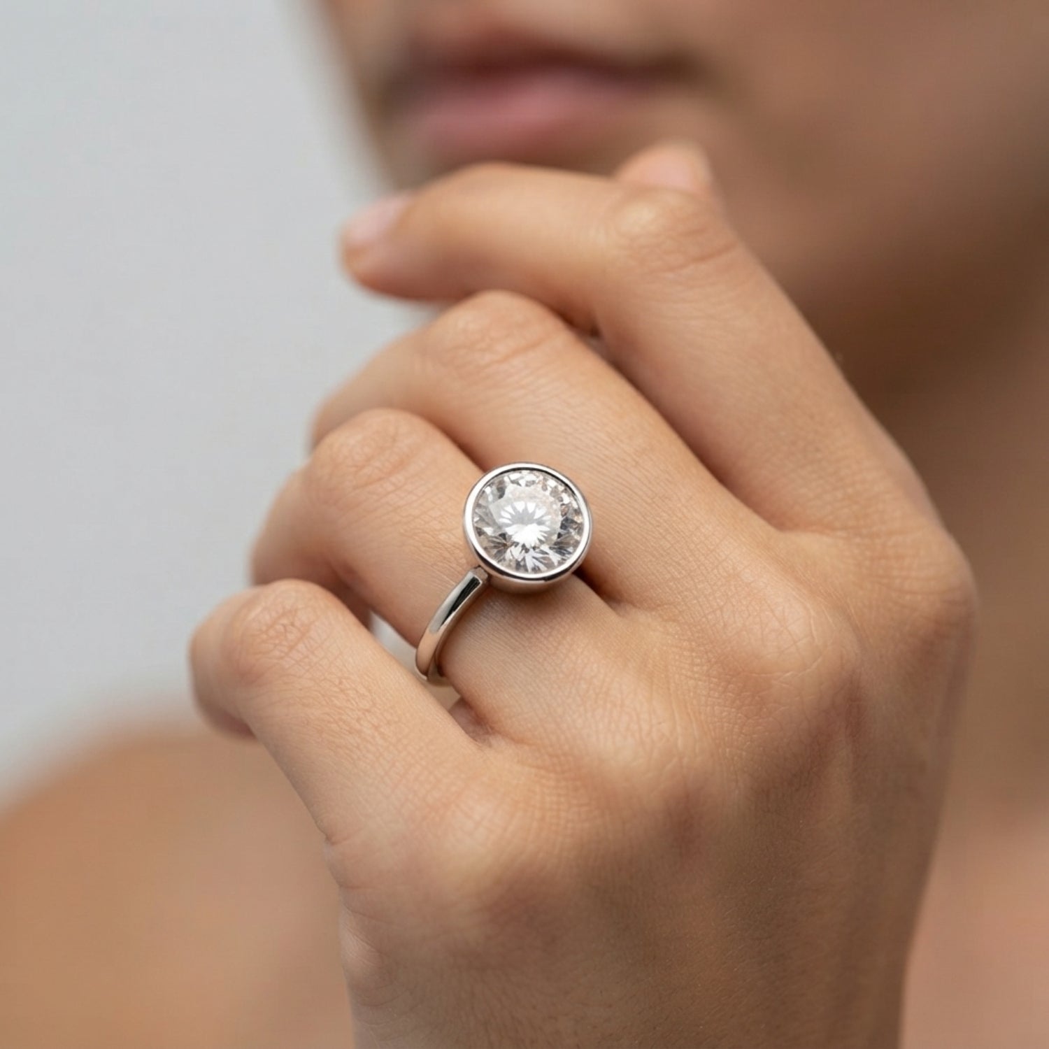 IGI Lab-Grown Round Cut Diamond Bezel Setting Solitaries Engagement Ring.