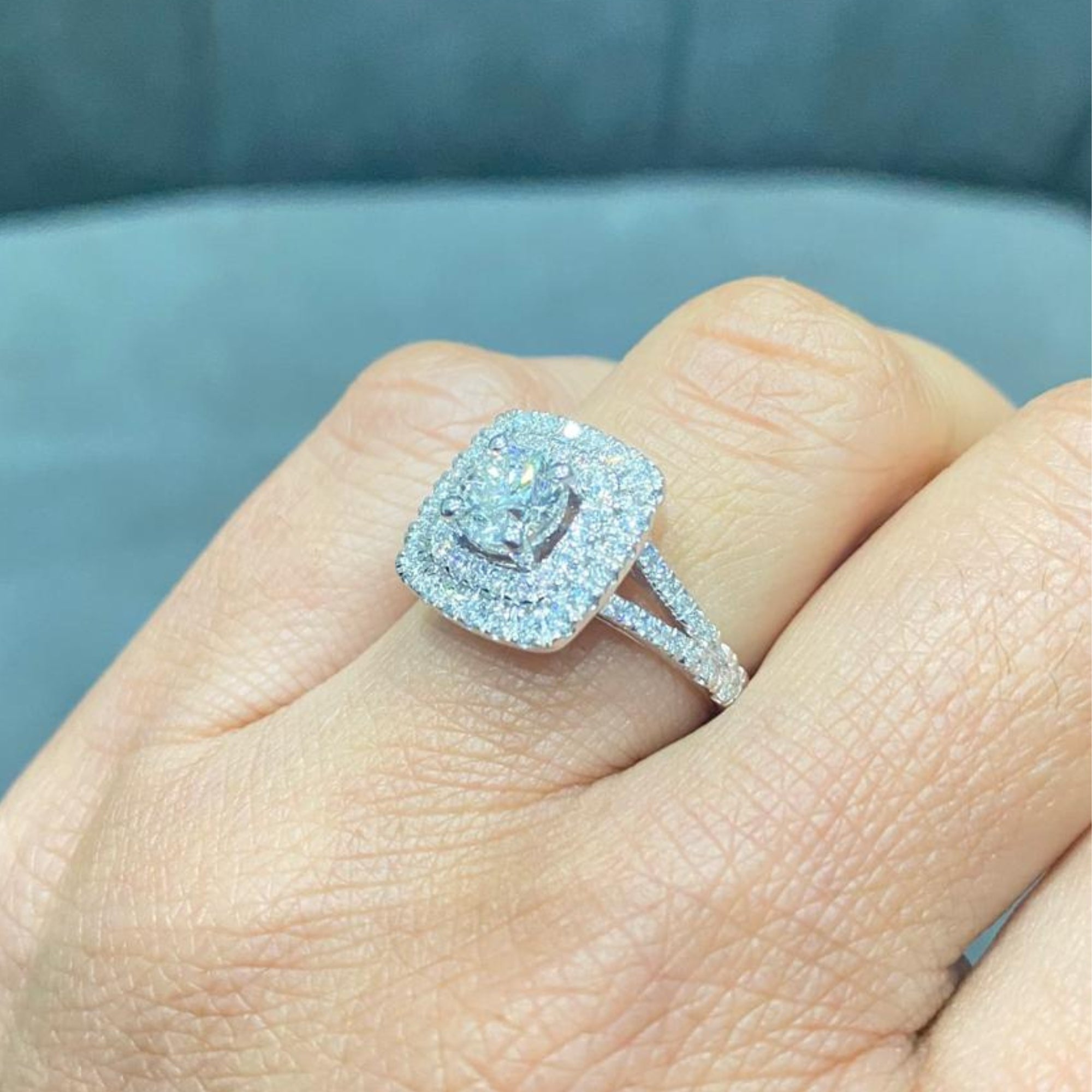 Bague de fiançailles avec halo de diamants ronds de laboratoire - argent 925 - DE/VS