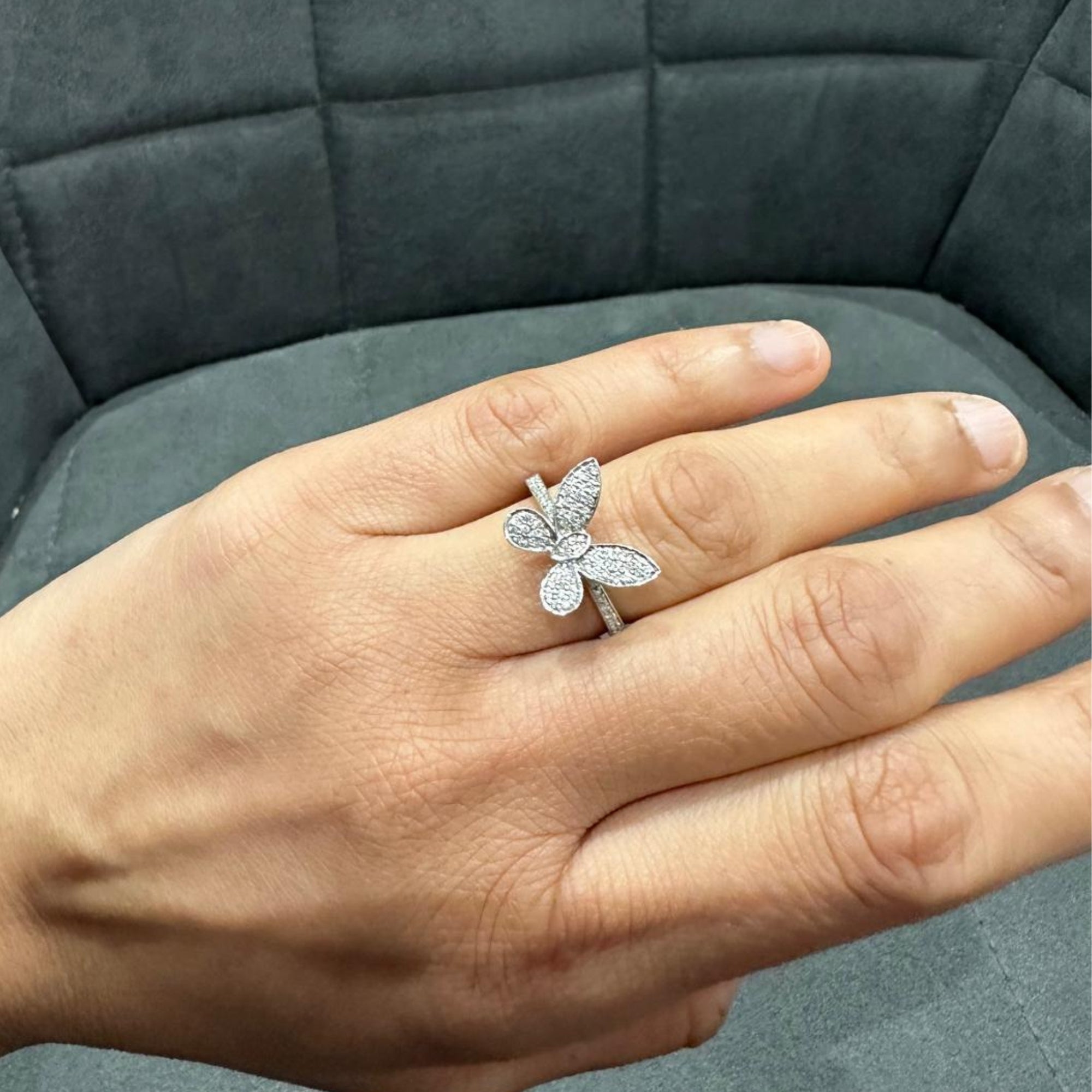 0.35Ct Natural Diamond butter Fly Art Ring Crafted in 9k White Gold