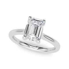 IGI Certified Emerald Cut Lab Grown Diamond Solitaire Engagement Ring in Sterling Silver