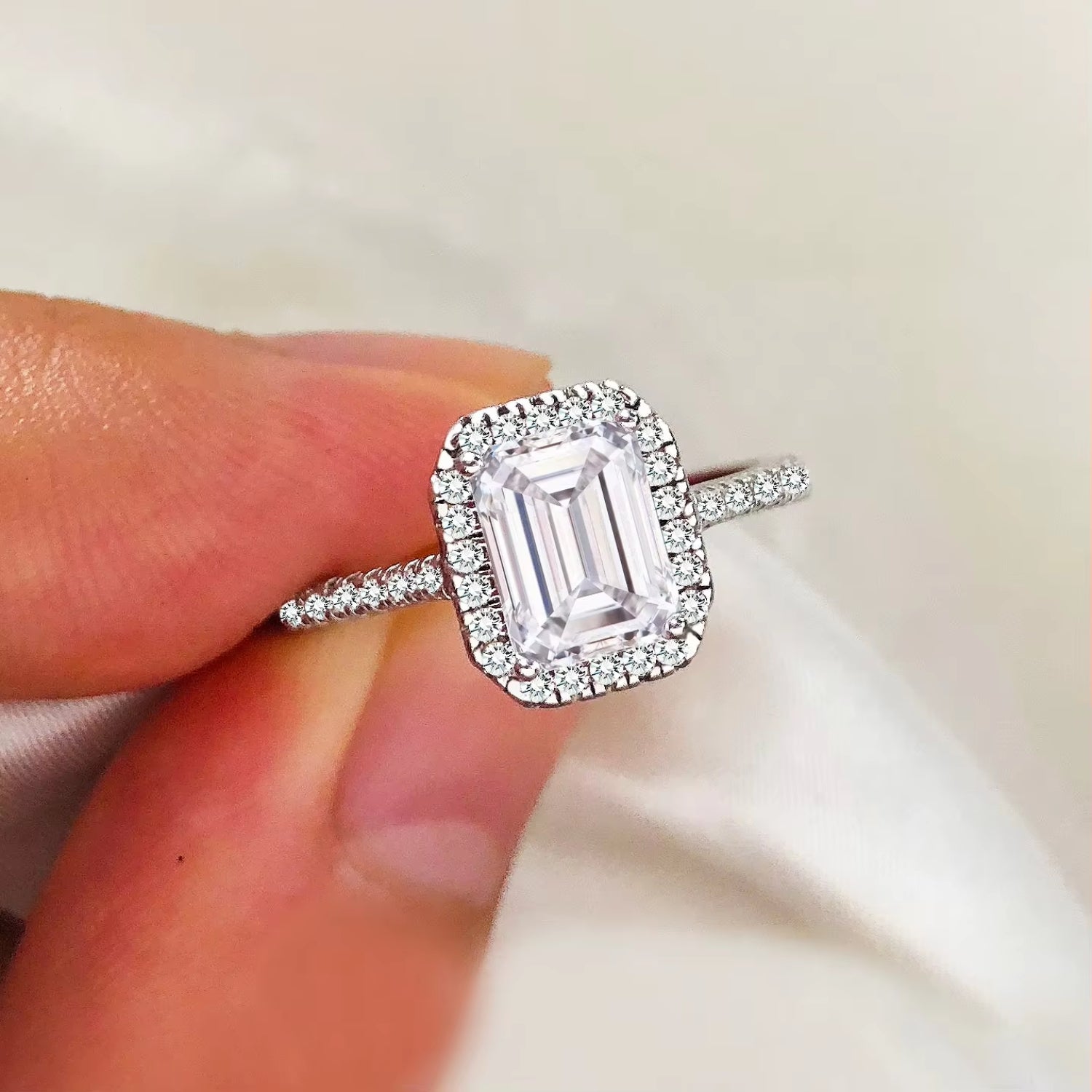 Bague de fiançailles avec halo de diamants ronds de laboratoire - argent 925 - DE/VS