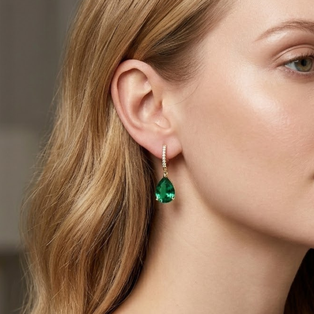 4.60ct Lab Grown Emerald and Diamond Teardrop Drop Earrings in 18K Gold Vermeil